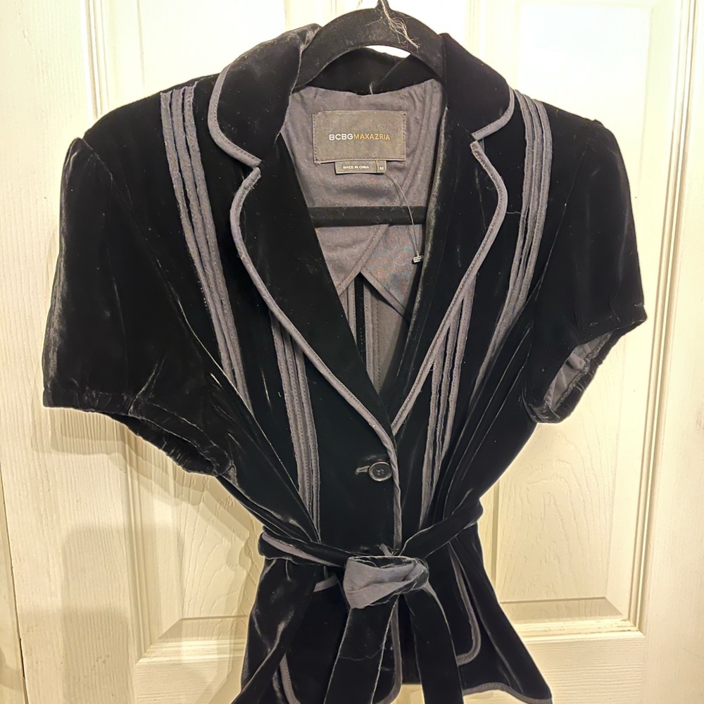 BCBG Black Velvet Blazer with Gray Accents